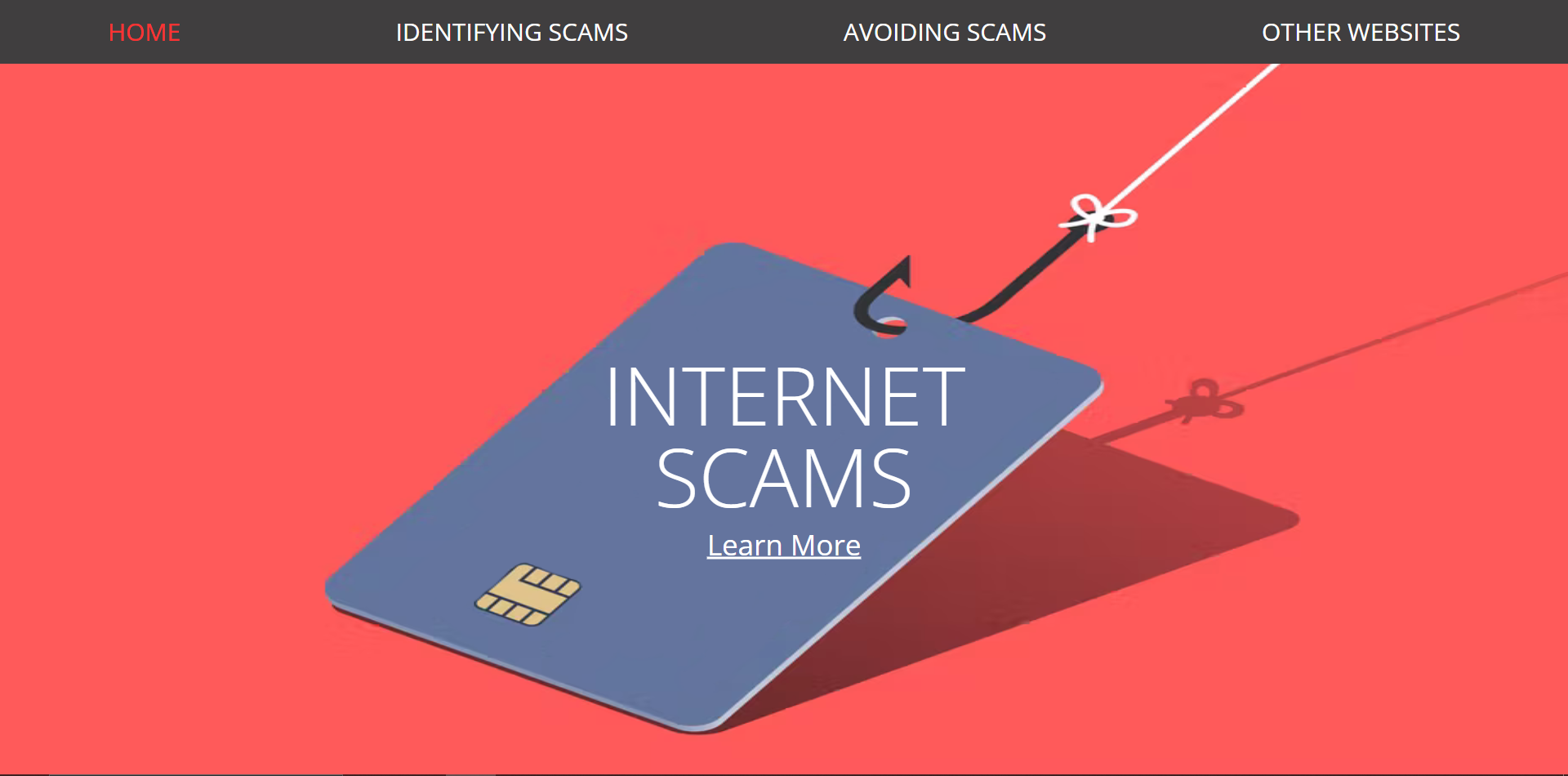 Internet scams on a red background with a fishing hook.